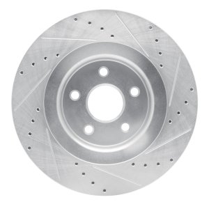 Jeep Grand Cherokee Brake Rotor (1) - Front Left - R1 Concepts - Drilled & Slotted - Silver - `06-`10